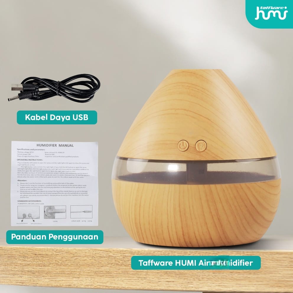 Gambar produk Taffware HUMI Air Humidifier Mini Ultrasonic Aroma Diffuser LED 300ml - H218