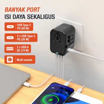 Gambar produk LENCENT Universal Travel Adaptor Multi Port USB Type C UK EU USA 65W - HHT906