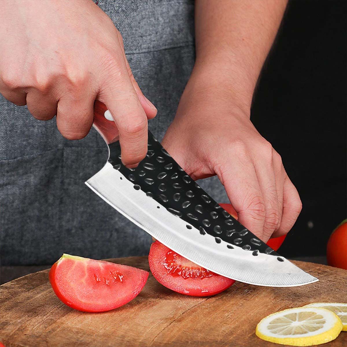 Gambar produk XITUO Pisau Daging Tajam Carbon Steel 60 HRC Forged Butcher Knife - DL040