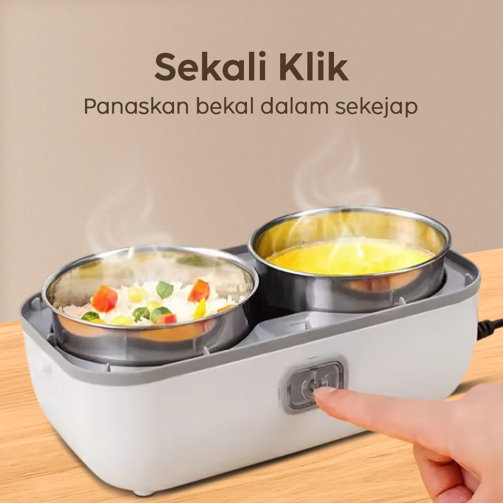 Gambar produk ANYTRP Kotak Makan Pemanas Elektrik Single Layer Lunch Box 2 Bowl 1.2L - DFH-C01