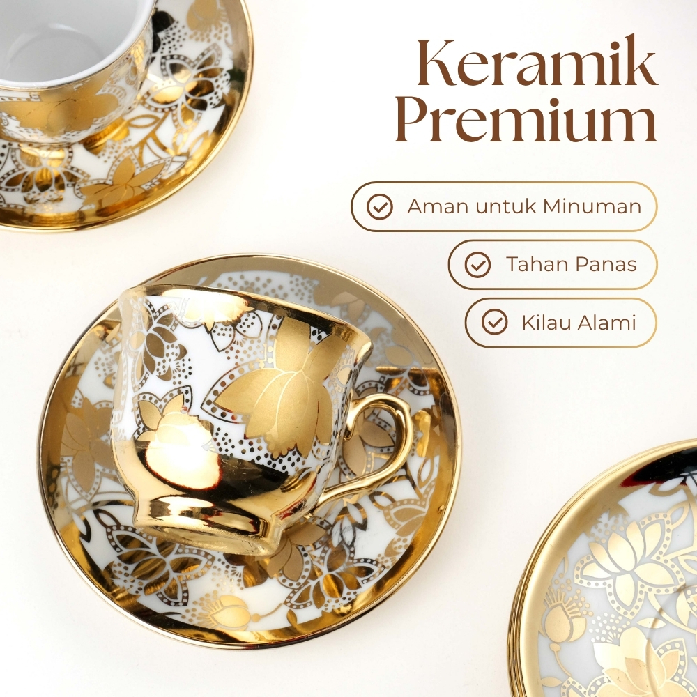 Gambar produk SF Set Cangkir Kopi Keramik 6in1 Electroplating Tea Coffee Cup 100ml A - SF141