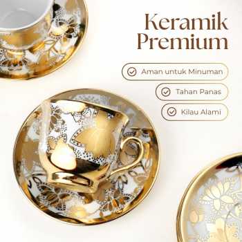Gambar produk SF Set Cangkir Kopi Keramik 6in1 Electroplating Tea Coffee Cup 100ml A - SF141