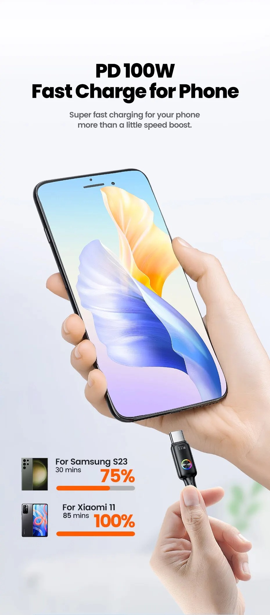 Gambar produk Toocki Kabel Data USB Type-C Multifungsi Fast Charging RGB 20V 6A 100W 1.8M - TQ-X45