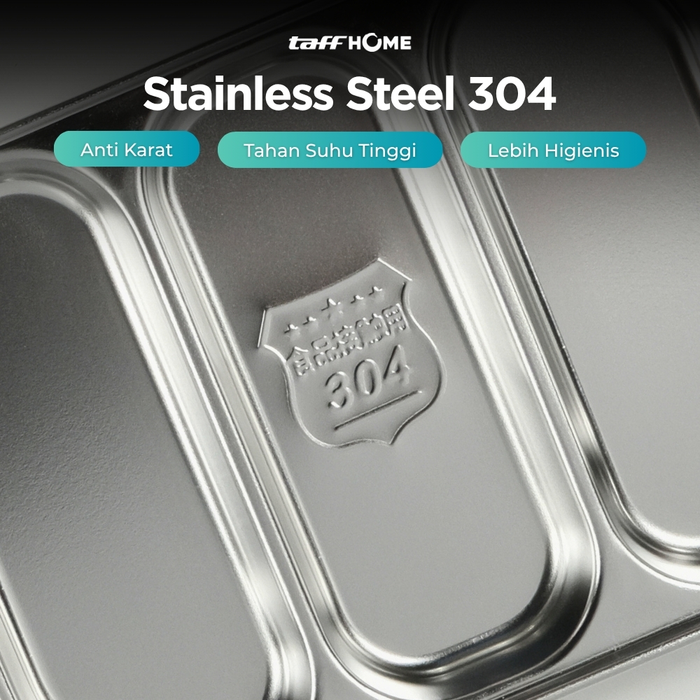 Gambar produk TaffHOME Kotak Makan Lunch Box Stainless Steel 304 2L Triple Compartment - HS233