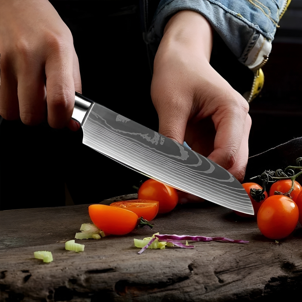 Gambar produk XITUO Pisau Dapur Daging Serbaguna Damascus Pattern Stainless Steel 5 Inch Santoku Knife