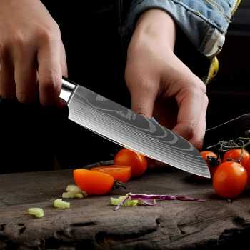 Gambar produk XITUO Pisau Dapur Daging Serbaguna Damascus Pattern Stainless Steel 5 Inch Santoku Knife