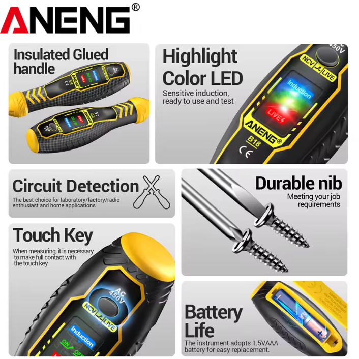 Gambar produk ANENG Obeng Tespen Tester Pen Highlight Voltage With 3 Indicator Obeng Plus - B18
