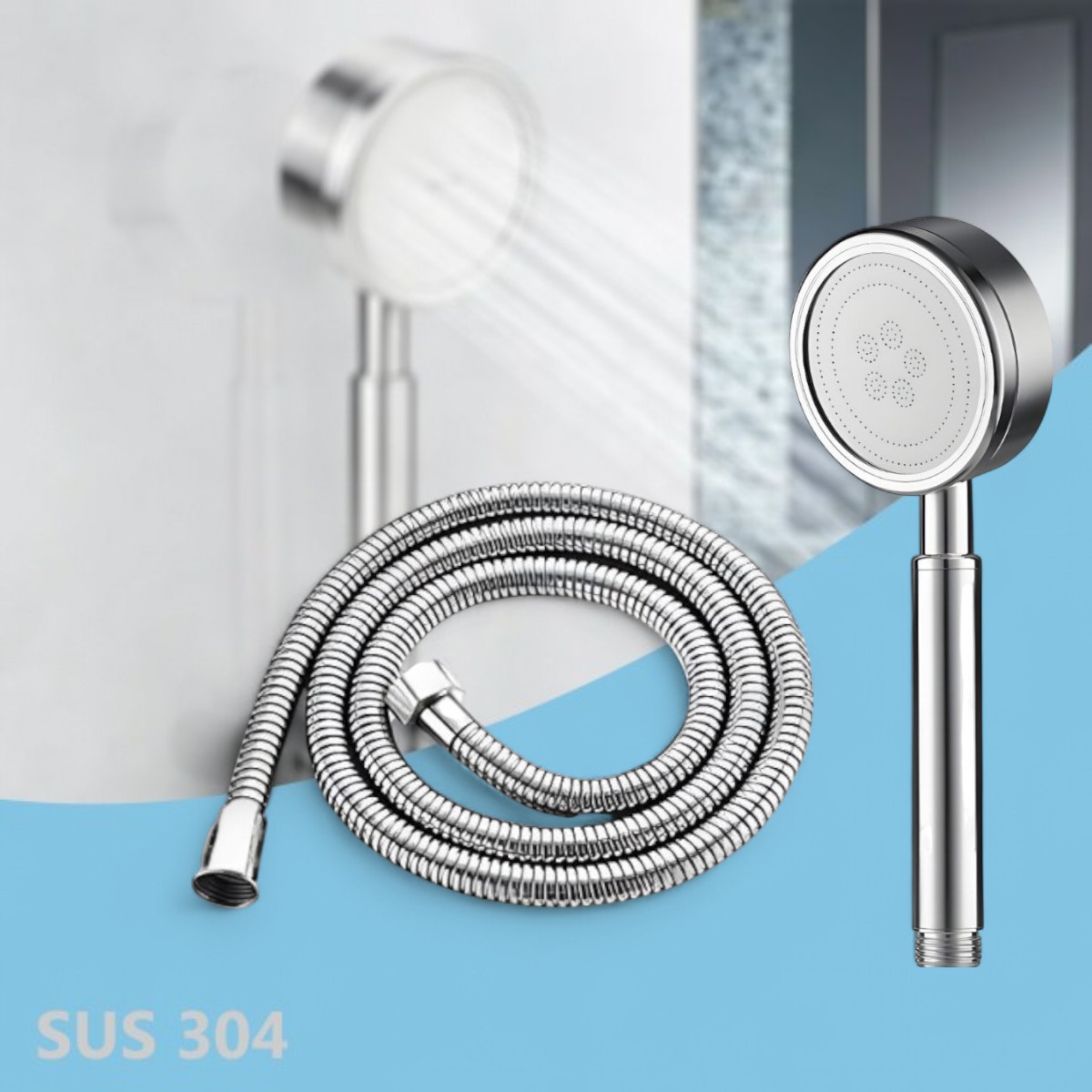 Gambar produk Labymos Kepala Shower Mandi High Pressure Stainless Steel with Hose - LB-15