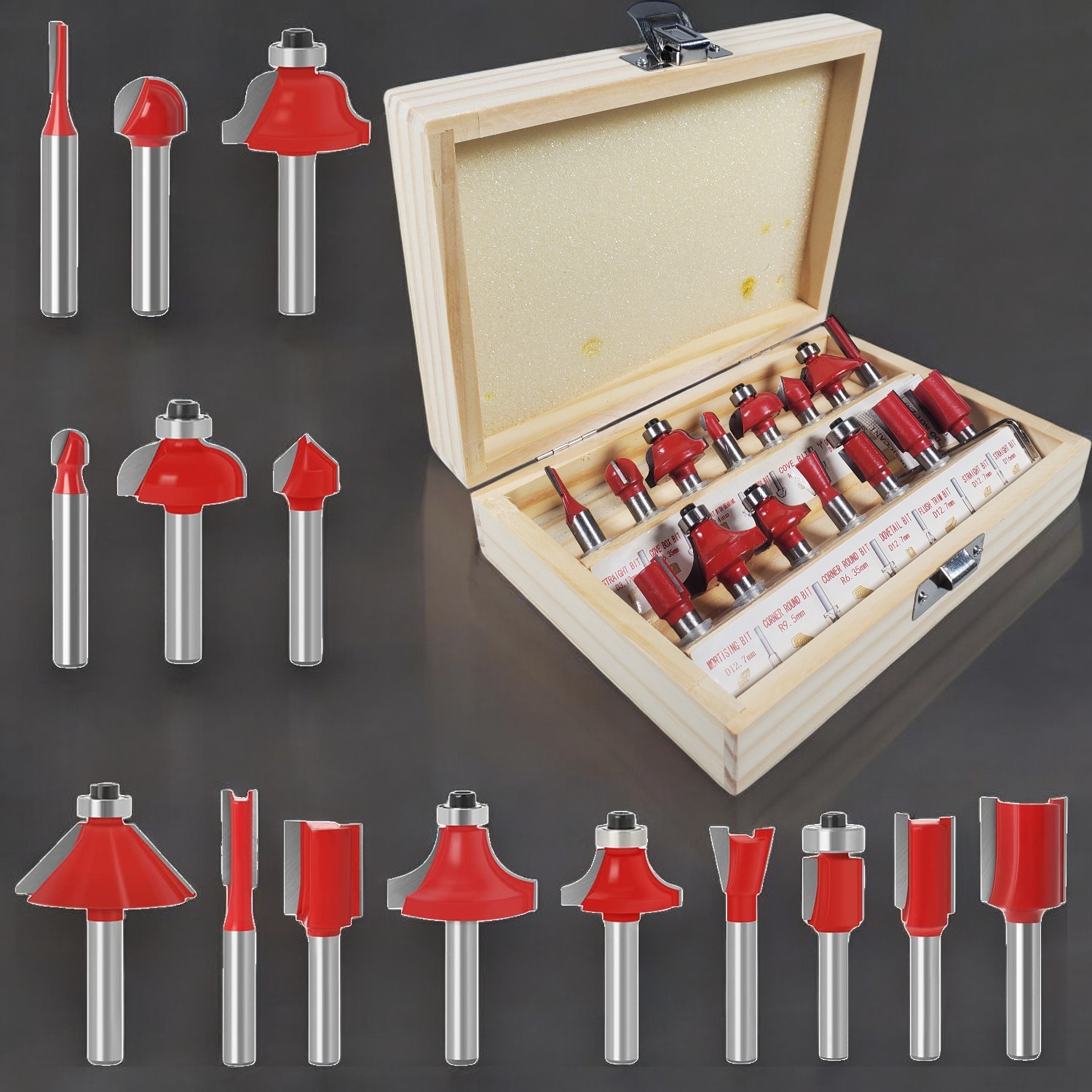 Gambar produk RCT Mata Bor Tungsten Carbide Router Bit Woodworking 8mm 15 PCS - RCT-15