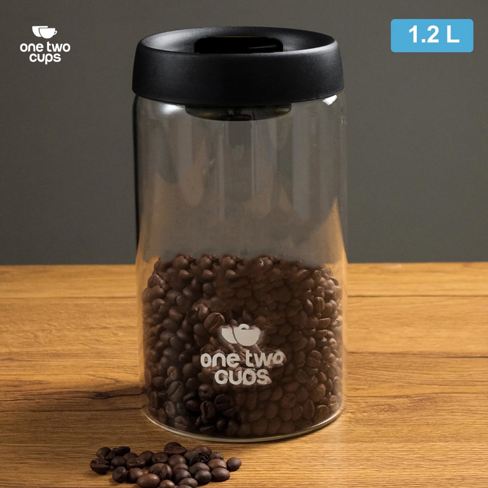Gambar produk One Two Cups Toples Kaca Penyimpanan Biji Kopi Vacuum Sealed Lid 1.2L - SE41