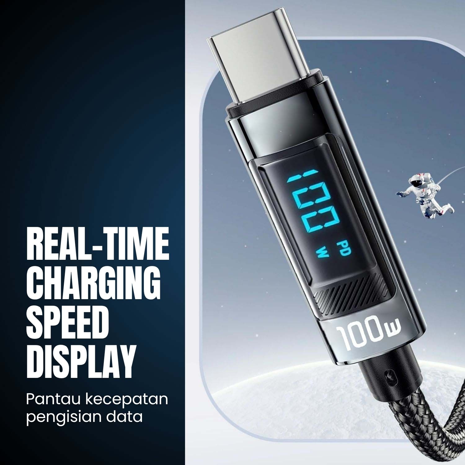 Gambar produk ESSAGER Kabel Data Type C to Type C Multifungsi LED Display 100W 1M - ES-X47