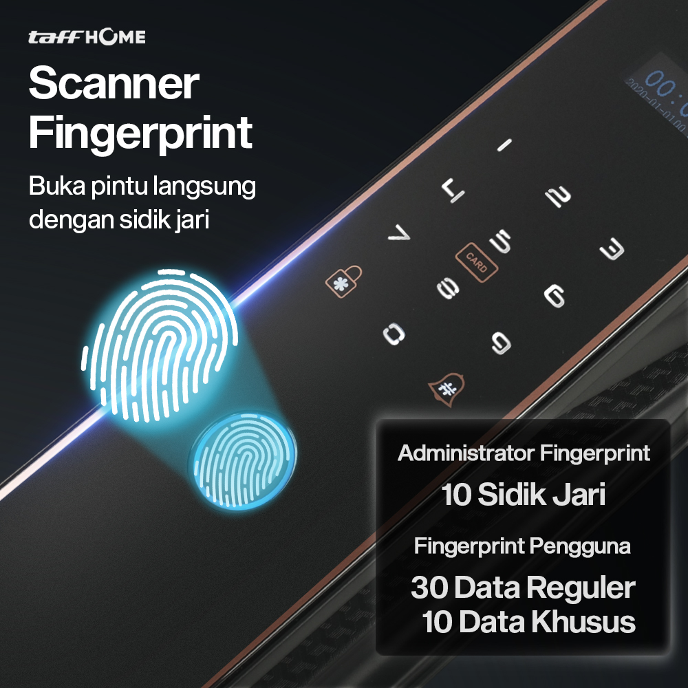 Gambar produk TaffHOME Smart Door Lock Fingerprint 3D Face Recognition Card Xhome - X5