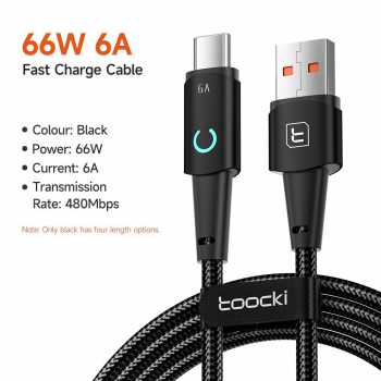 Toocki Kabel Data USB Type C Fast Charging Braided LED Light 66W 6A - TQ-X02