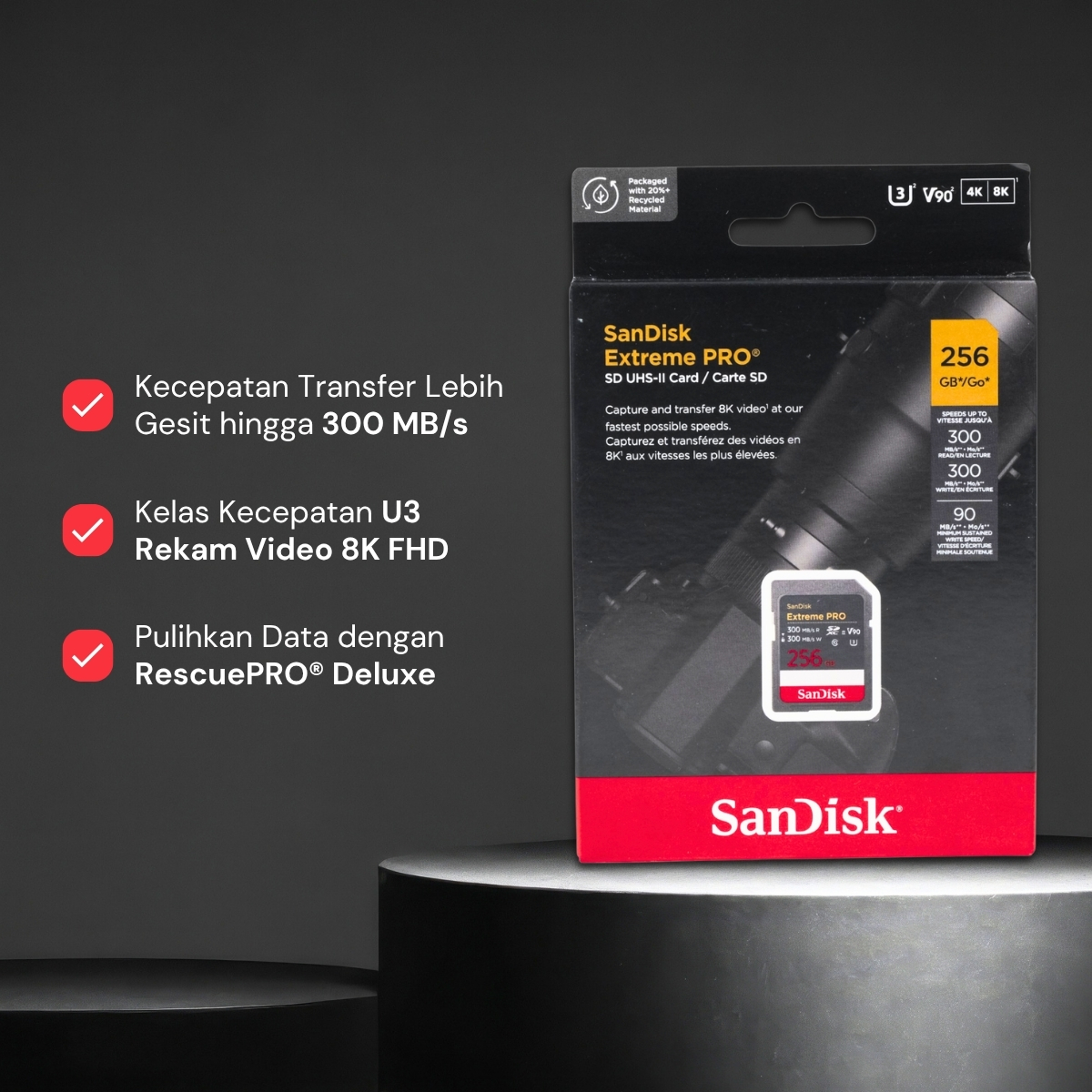 Gambar produk SanDisk Extreme Pro SDXC UHS-II Card U3 Class 10 300MB/s 256GB - SDSDXDM