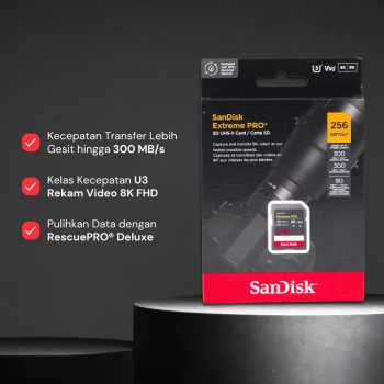 Gambar produk SanDisk Extreme Pro SDXC UHS-II Card U3 Class 10 300MB/s 256GB - SDSDXDM