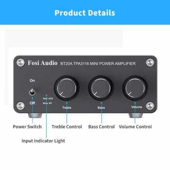 Gambar produk Fosi Audio Mini Power Amplifier Bluetooth 5.0 2 Channel TPA3116D2 - BT20A