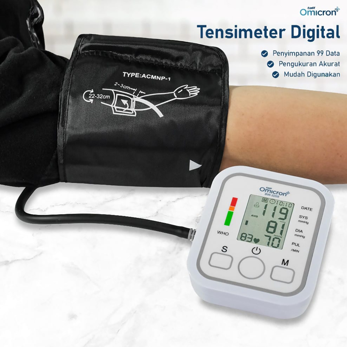 Gambar produk TaffOmicron Tensimeter Digital Pengukur Tekanan Darah Dual Power - BW-3205