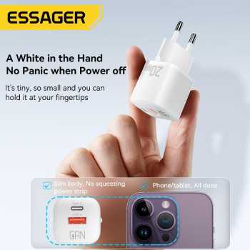 Gambar produk ESSAGER Kepala Charger Dual Port GaN Fast Charging PD 20W - ECTAC-HMB01-P