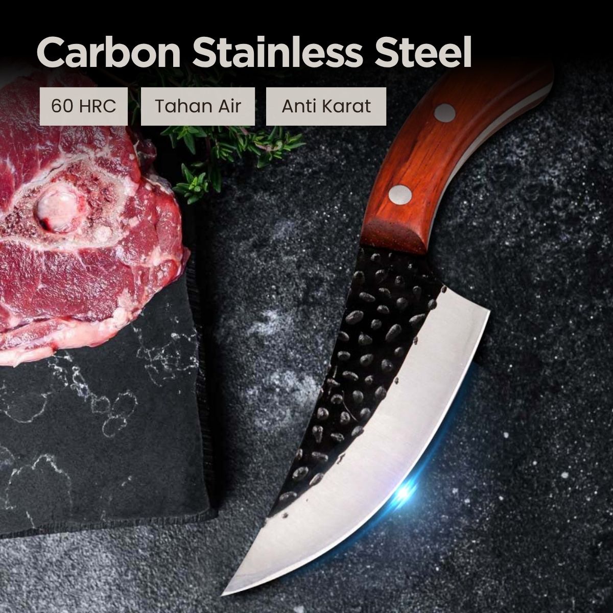 Gambar produk XITUO Pisau Daging Tajam Carbon Steel 60 HRC Forged Butcher Knife - DL040
