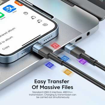 Gambar produk ESSAGER Kabel Data Type C to Type C PD Quick Charging Braided 5A 100W 2M - ES-X18