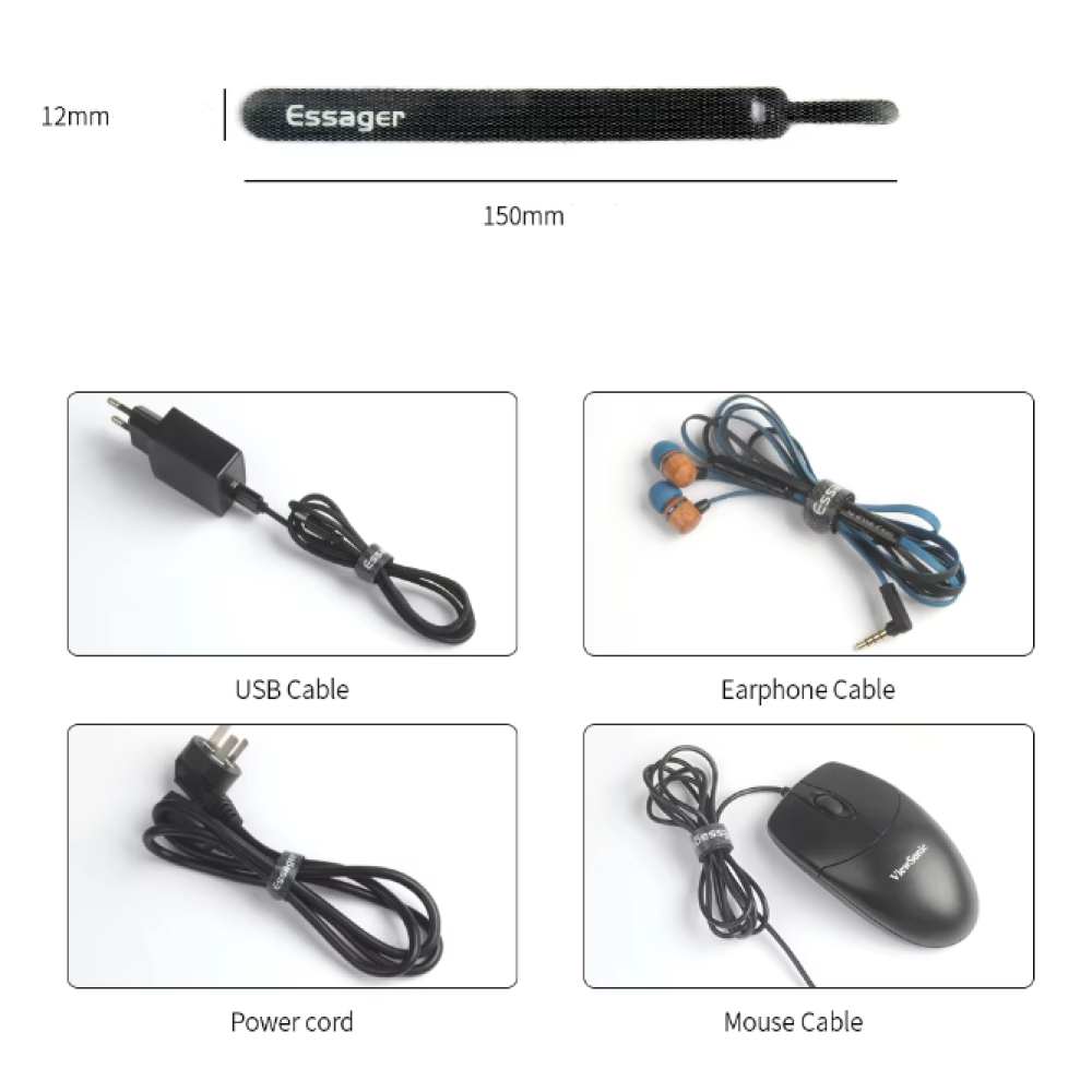 Gambar produk ESSAGER Pengikat Kabel Velcro Strap Cable Organizer Nylon 10 PCS - EXD-KBB01