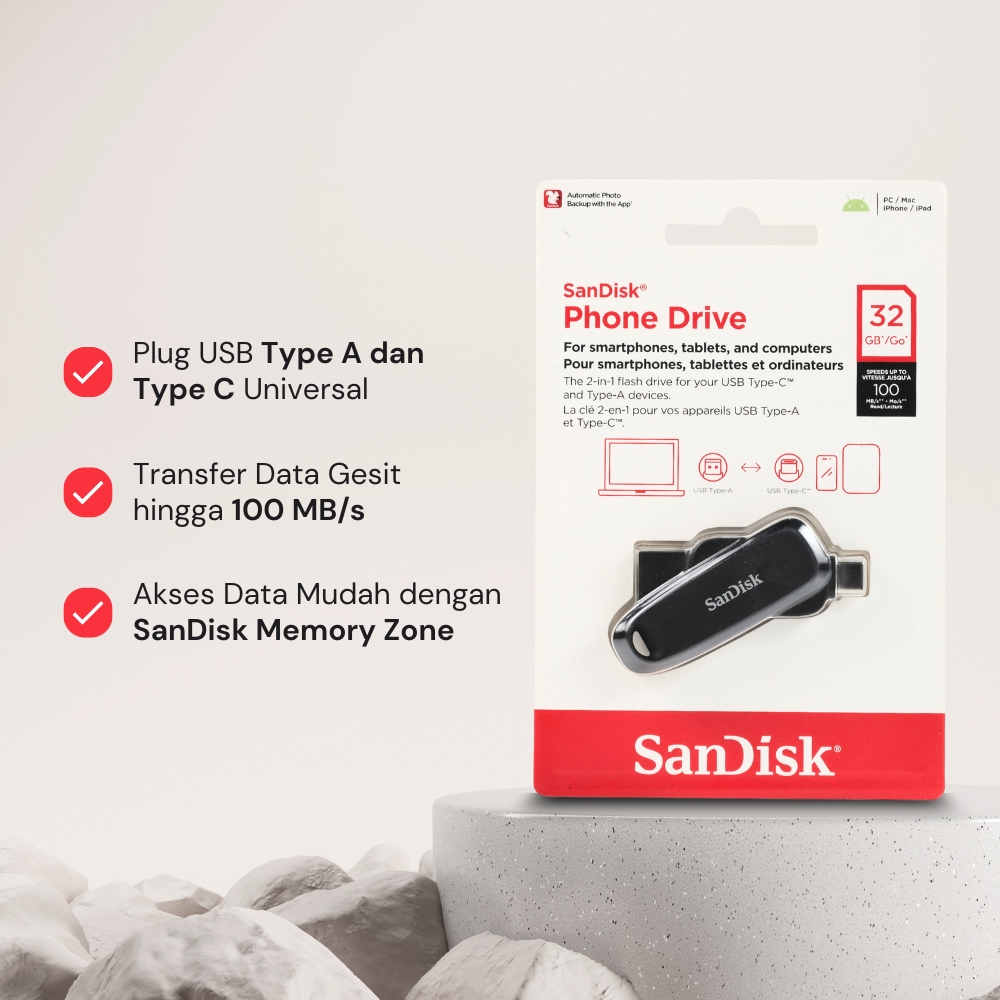 Gambar produk SanDisk Dual-Interface Phone Drive Android USB Type C 3.2 Gen 1 32GB - SDDDC6