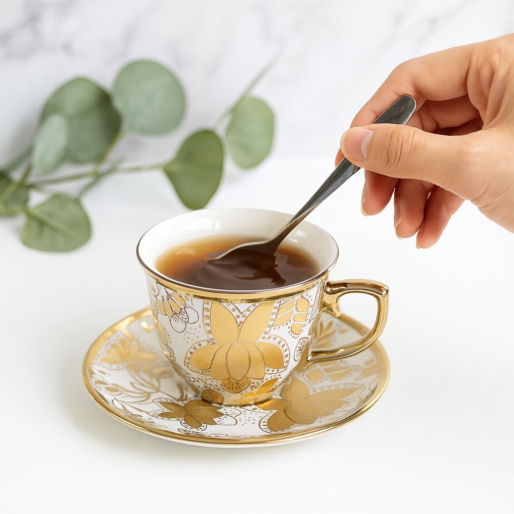 Gambar produk SF Set Cangkir Kopi Keramik 6in1 Electroplating Tea Coffee Cup 100ml A - SF141