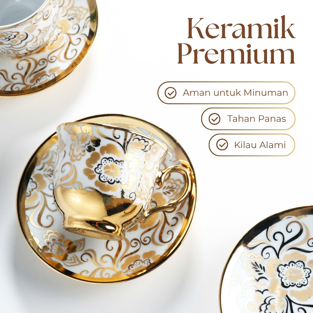 Gambar produk SF Set Cangkir Kopi Keramik 6in1 Electroplating Tea Coffee Cup 100ml B - SF141