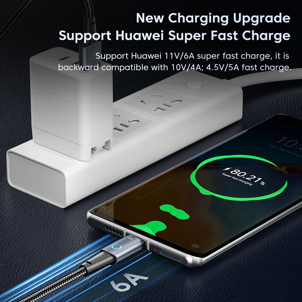 Gambar produk Toocki Kabel Data USB Type C Fast Charging Braided LED Light 66W 6A 25cm - TQ-X02
