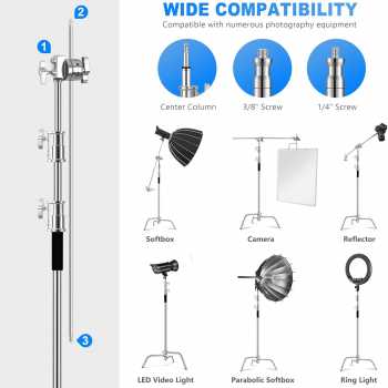 Gambar produk SHBACK Light Stand Tripod Studio Foldable 3.3M with Extension Arm - SB574