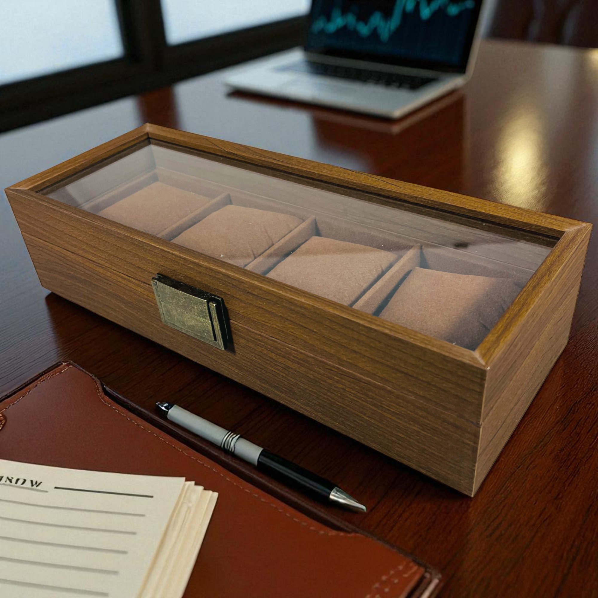 Gambar produk WBOX Kotak Jam Tangan Storage Organizer Wooden Elegant Watch Box 4 Slot - SKW148/SKW147