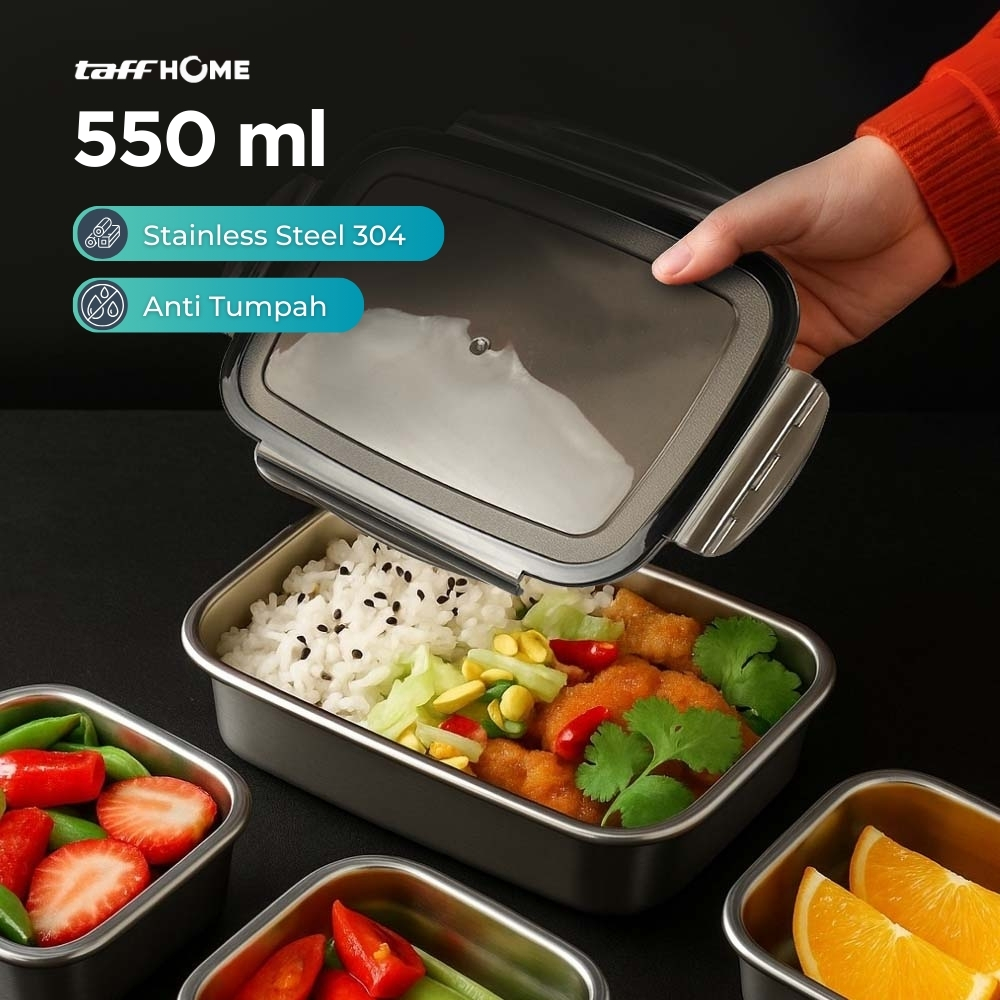 Gambar produk TaffHOME Kotak Makan Anti Tumpah Reguler Lunch Box Stainless Steel 304 550ml - Slyz52