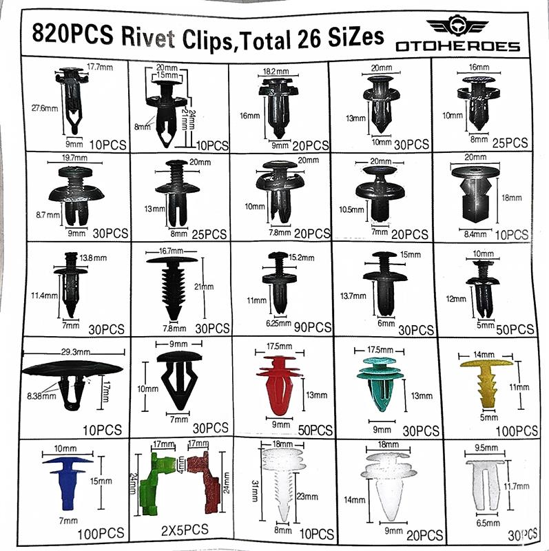 Gambar produk OTOHEROES Baut Rivet Mobil Joint Clip dengan Pengungkit 820 PCS - HS023