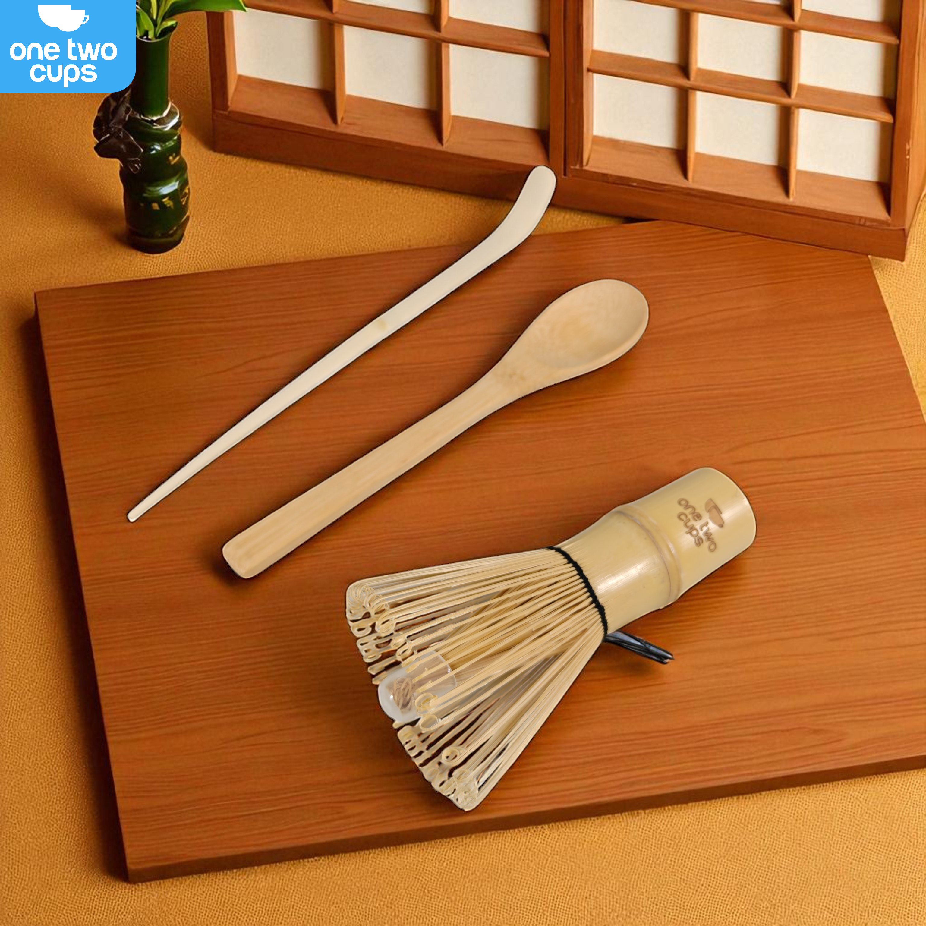 Gambar produk One Two Cups Chasen Bamboo Whisk Matcha Pengaduk Teh Jepang 3in1 - WT03