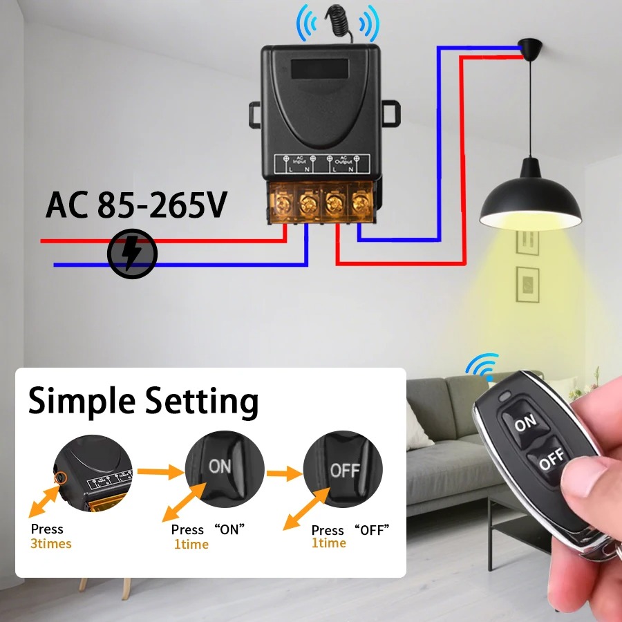 Gambar produk AMMTOO Receiver Remot Kontrol Lampu Gerbang Garasi 433MHz 240V - AM15
