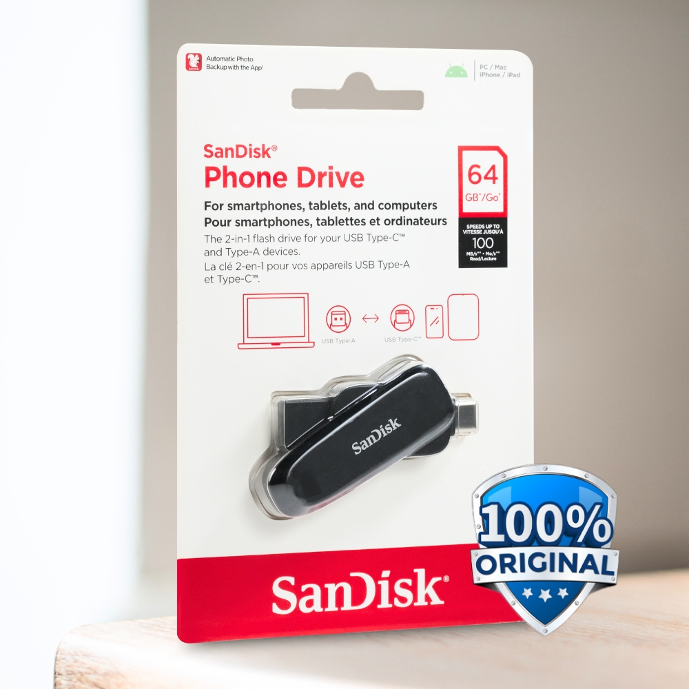 Gambar produk SanDisk Dual-Interface Phone Drive Android USB Type C 3.2 Gen 1 64GB - SDDDC6