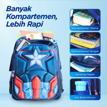 Gambar produk JINMA HONGJIA Tas Sekolah Anak Karakter Kartun Captain America S - KKH001