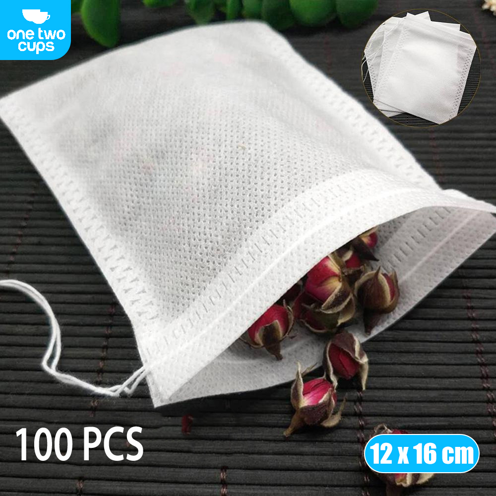 Gambar produk One Two Cups Kantong Filter Saringan Teh Tea Bag Disposable 100 PCS 12x16cm - M100