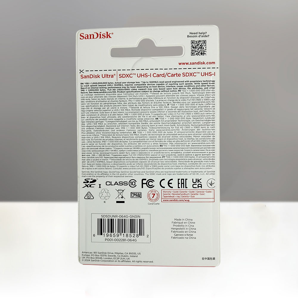 Gambar produk SanDisk Ultra SDHC/XC UHS-I Card Class 10 100MB/s 64GB - SDSDUNR-GN3IN
