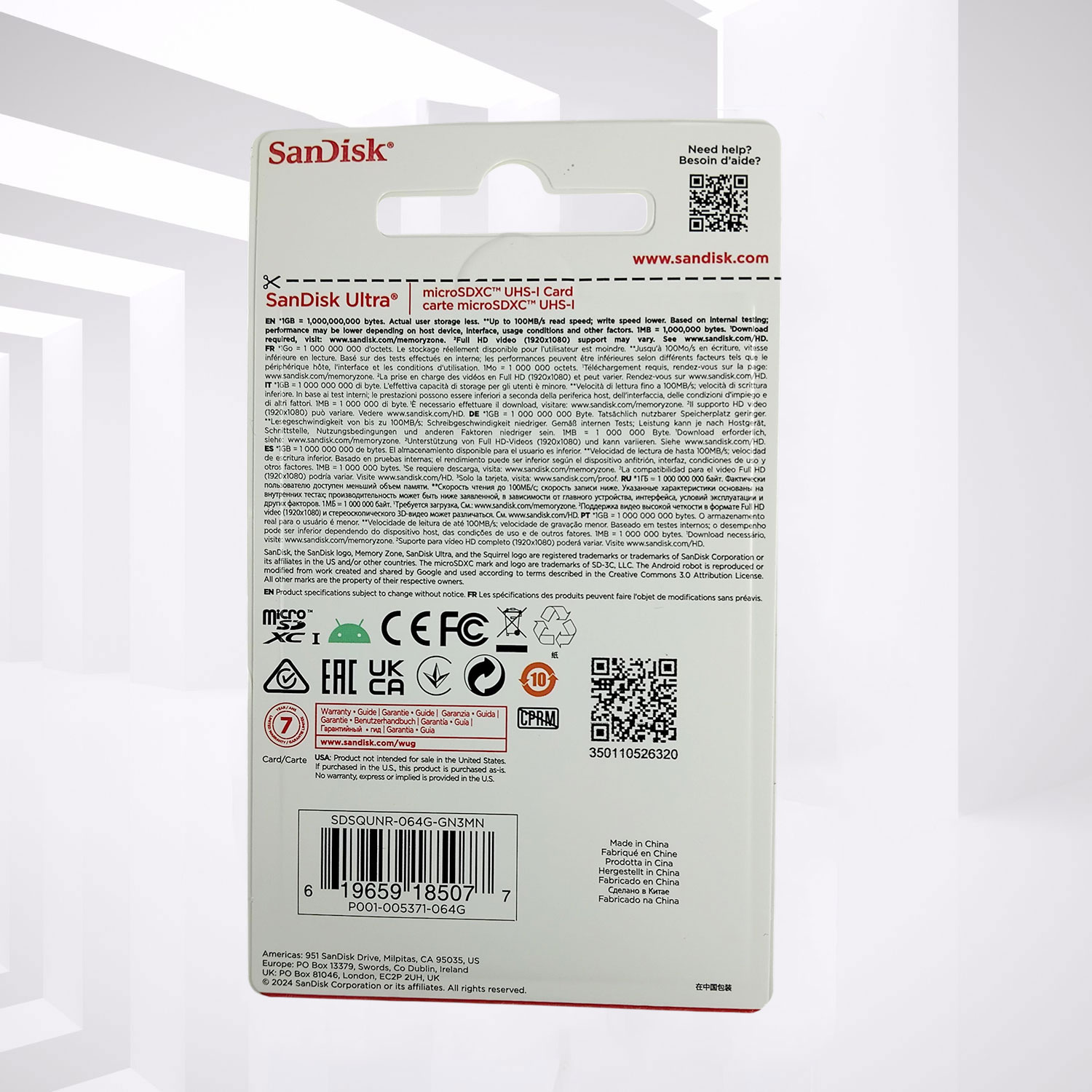 Gambar produk SanDisk Ultra microSDHC/SDXC UHS-I Class 10 100MB/s 64GB - SDSQUNR