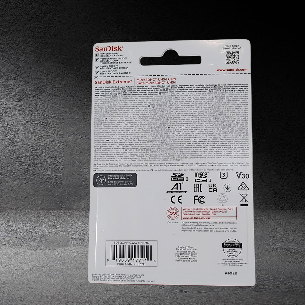 Gambar produk SanDisk Extreme MicroSDHC UHS-I Class 30 A1 100MB/s 32GB - SDSQXAF-GN6MN