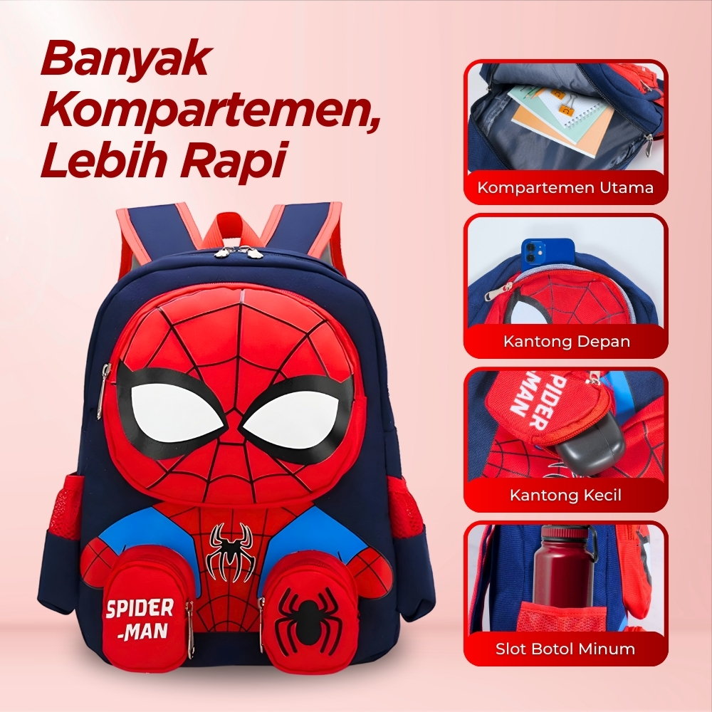 Gambar produk Zihui Tas Ransel Anak Sekolah Backpack Karakter Superhero SpiderMan 3D - 6388