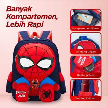 Gambar produk Zihui Tas Ransel Anak Sekolah Backpack Karakter Superhero SpiderMan 3D - 6388