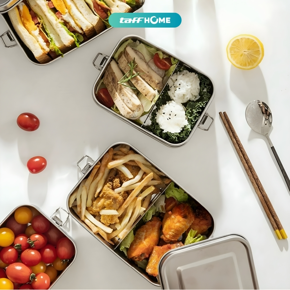 Gambar produk TaffHOME Kotak Makan Lunch Box Stainless Steel 304 2 Grid 1400ml - UP-14