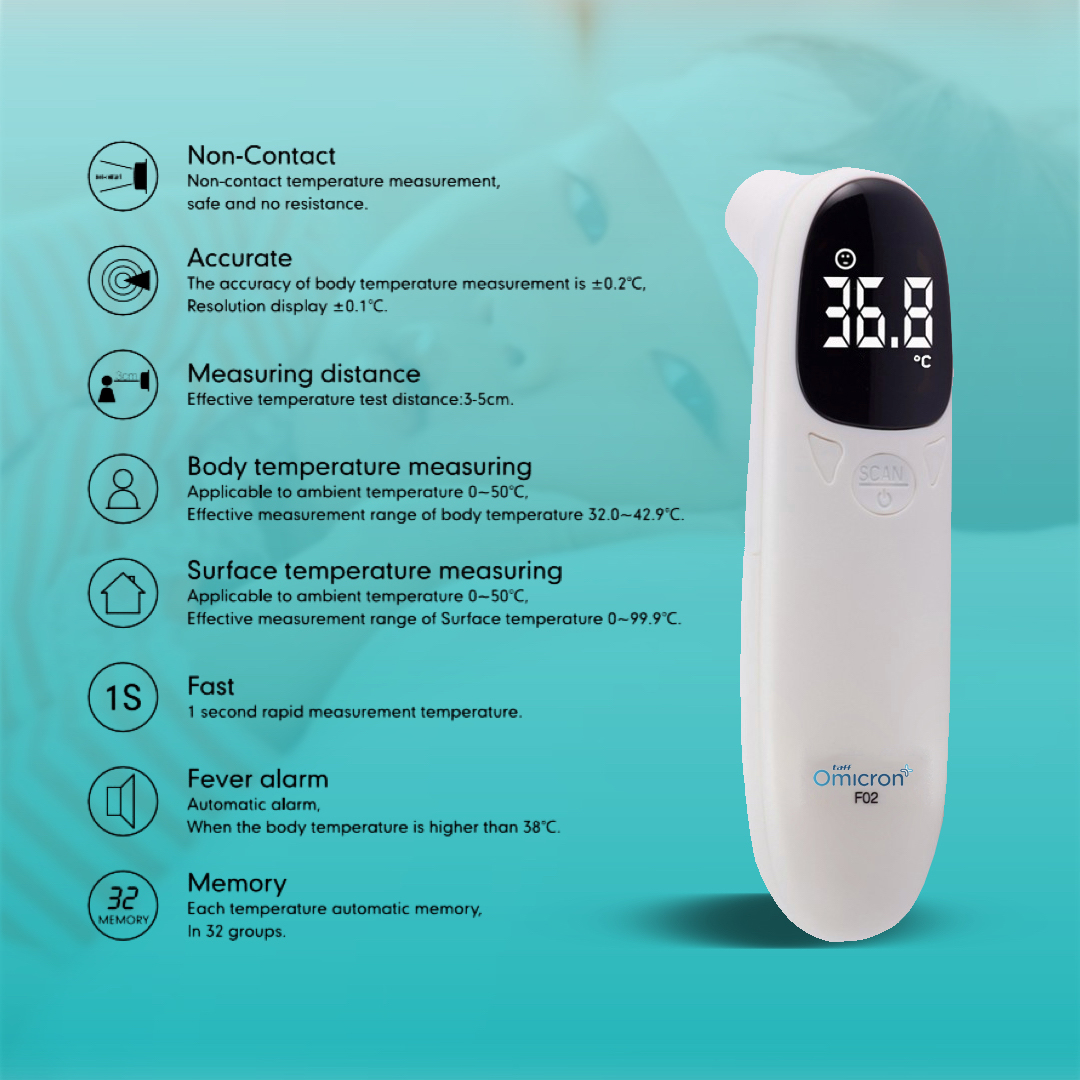 Gambar produk TaffOmicron Termometer Suhu Badan Digital Thermogun Infrared Memory - F02