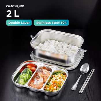 HE JIA FAN LE Kotak Makan Lunch Box Stainless Steel 304 2L - HS233