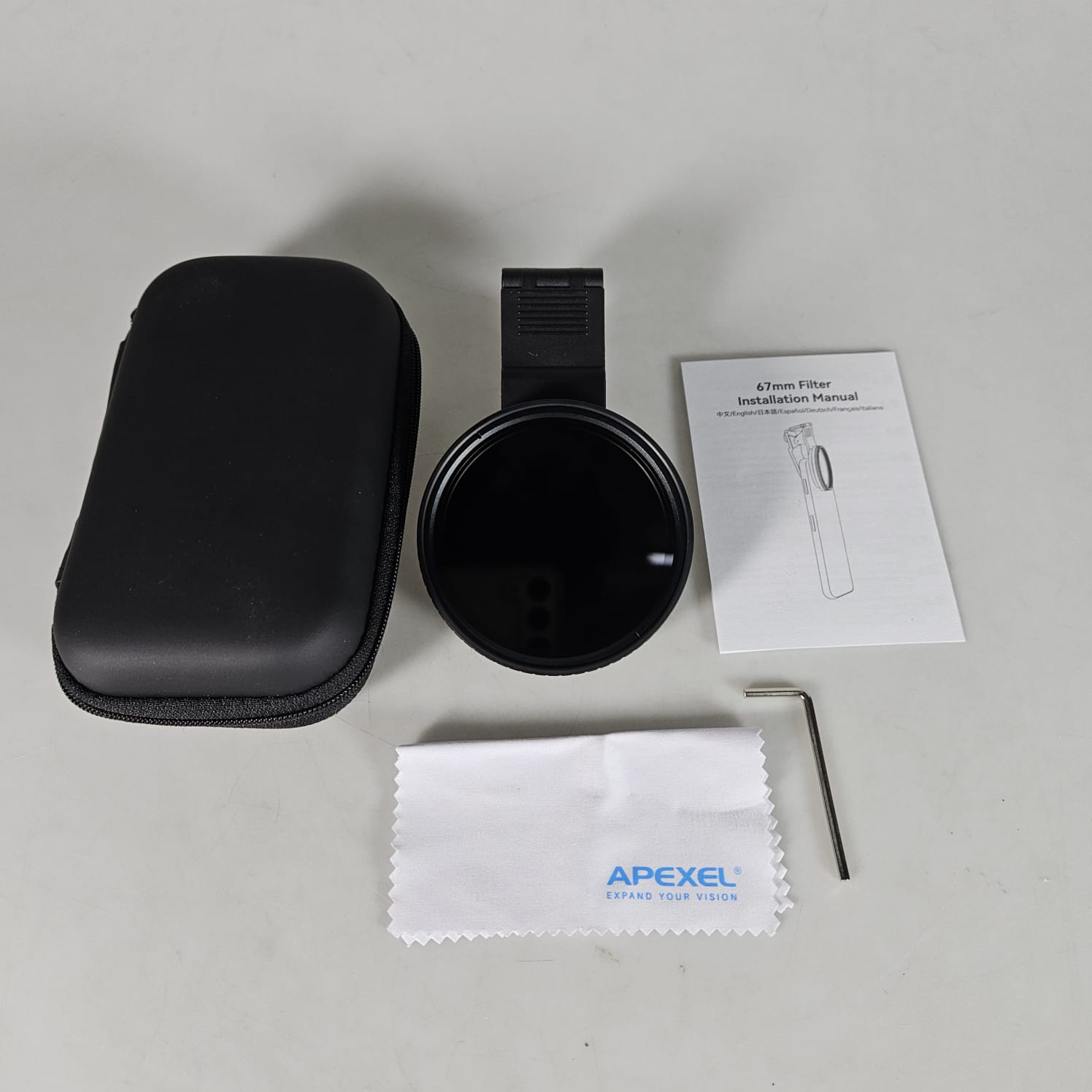 Gambar produk APEXEL Lensa Filter Kamera Smartphone HD Glass ND2-400 67mm with Clip - APL-67VND400