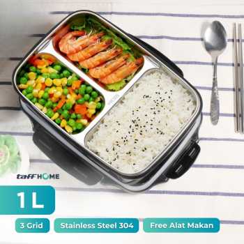 TaffHOME Kotak Makan Lunch Box Stainless Steel 3 Grid 1L - OU1000