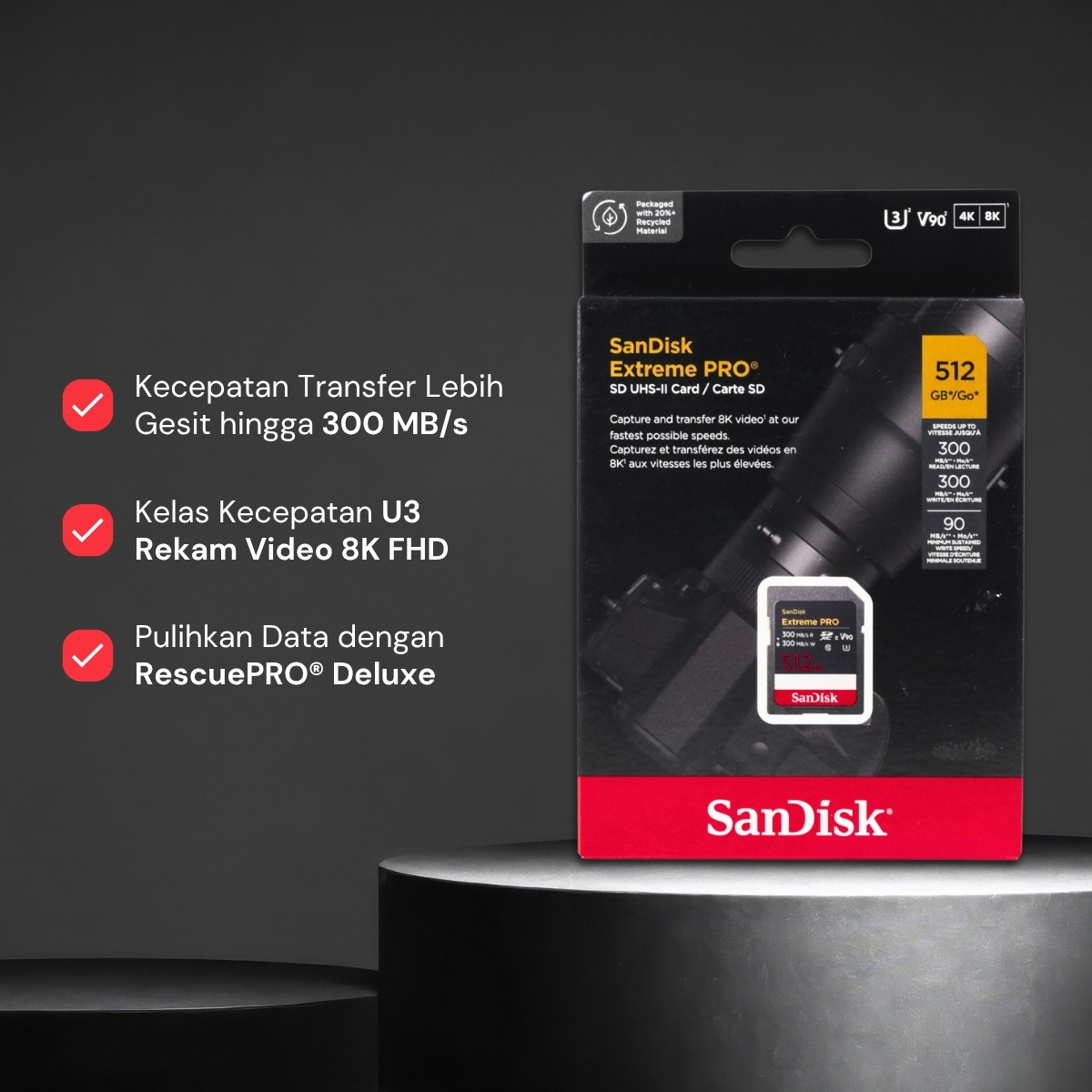Gambar produk SanDisk Extreme Pro SDXC UHS-II Card U3 Class 10 300MB/s 512GB - SDSDXDM