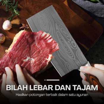 Gambar produk KOBACHI Pisau Daging Damascus Pattern Steel 5Cr15 31.5cm Cleaver Knife - DMC4